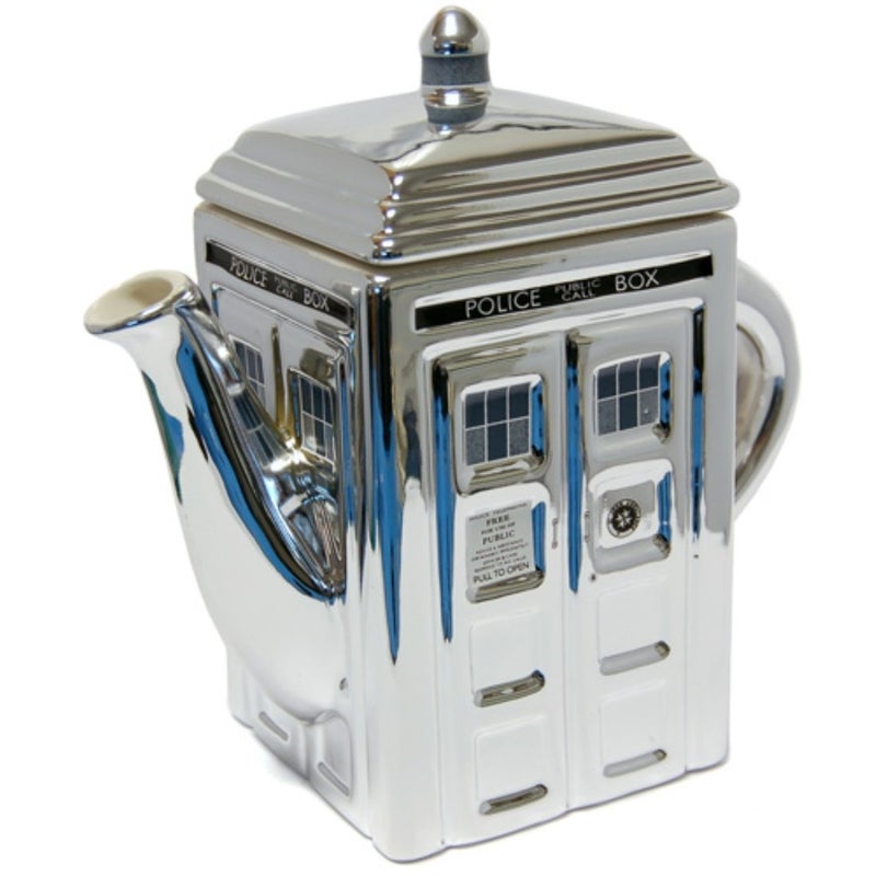 Doctor Who 3D Tardis Metallic Silver Ceramic Teapot